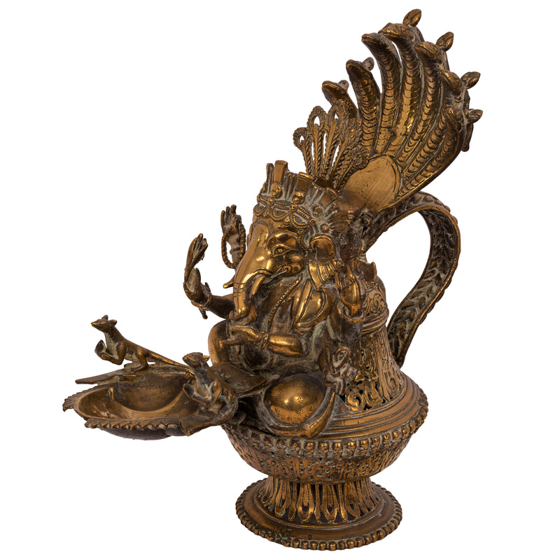 Large 19th Century Antique Indian Hindu Ganesha Figural Votive Brass Oil Lamp, Circa 1800