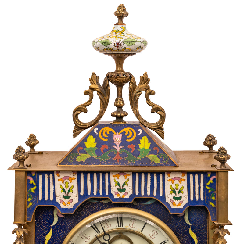 Large Antique French Cloisonné & Brass Astronomical 8 Day Calendar Clock, Circa 1890