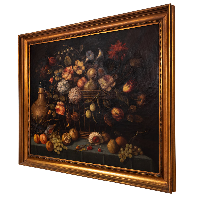 Large Antique 18th Century Fruit Flowers Still Life Oil Painting Dutch School, Circa 1780