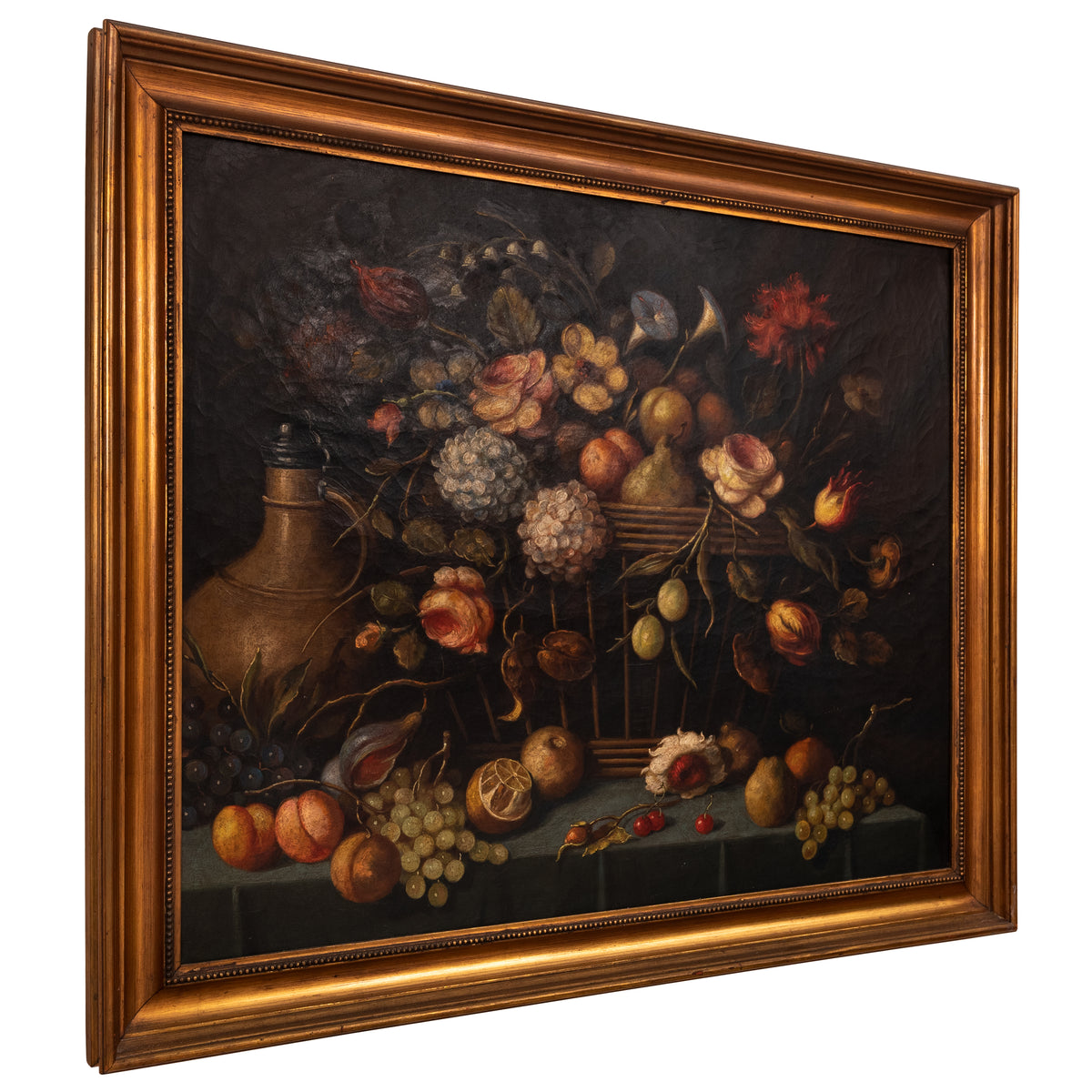 Large Antique 18th Century Fruit Flowers Still Life Oil Painting Dutch School, Circa 1780