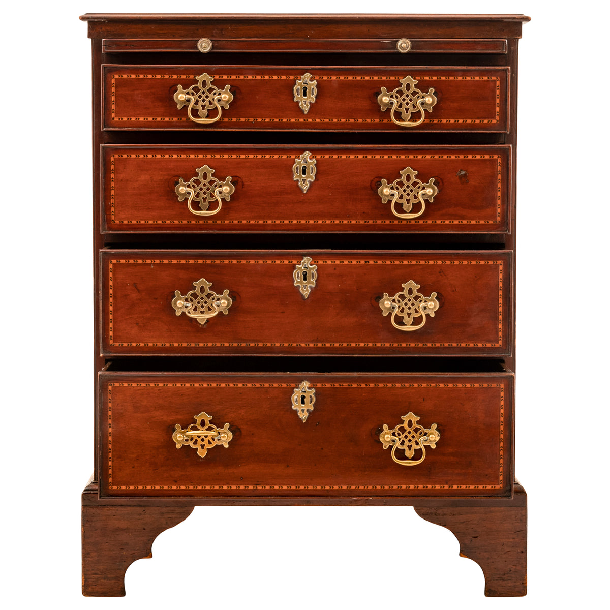 Antique Georgian Inlaid Mahogany Gentleman's Chest of Drawers Dresser, Circa 1750