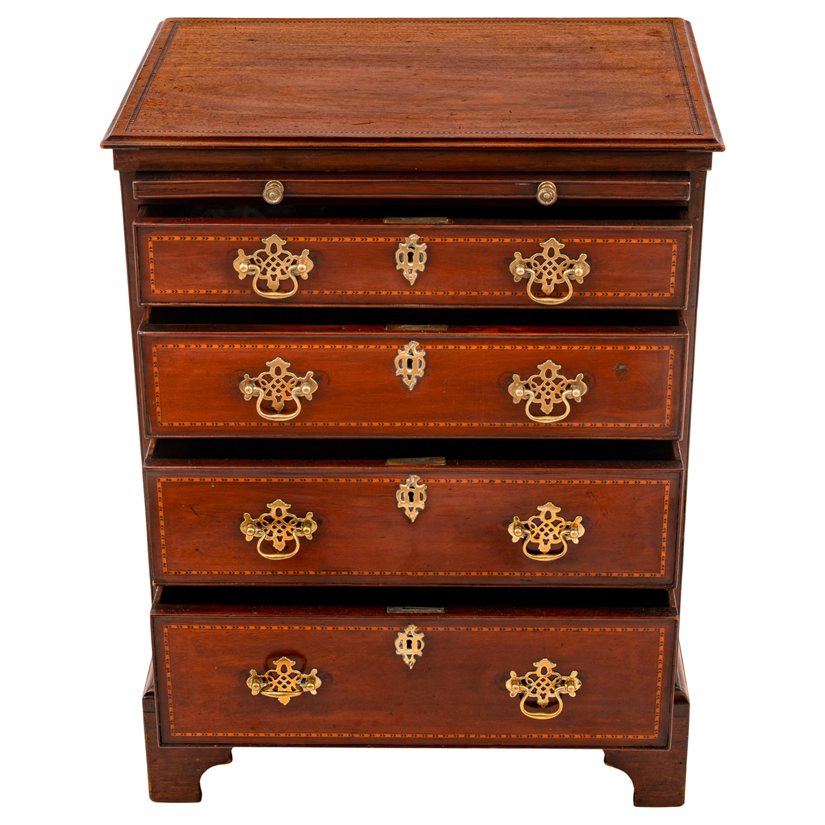 Antique Georgian Inlaid Mahogany Gentleman's Chest of Drawers Dresser, Circa 1750