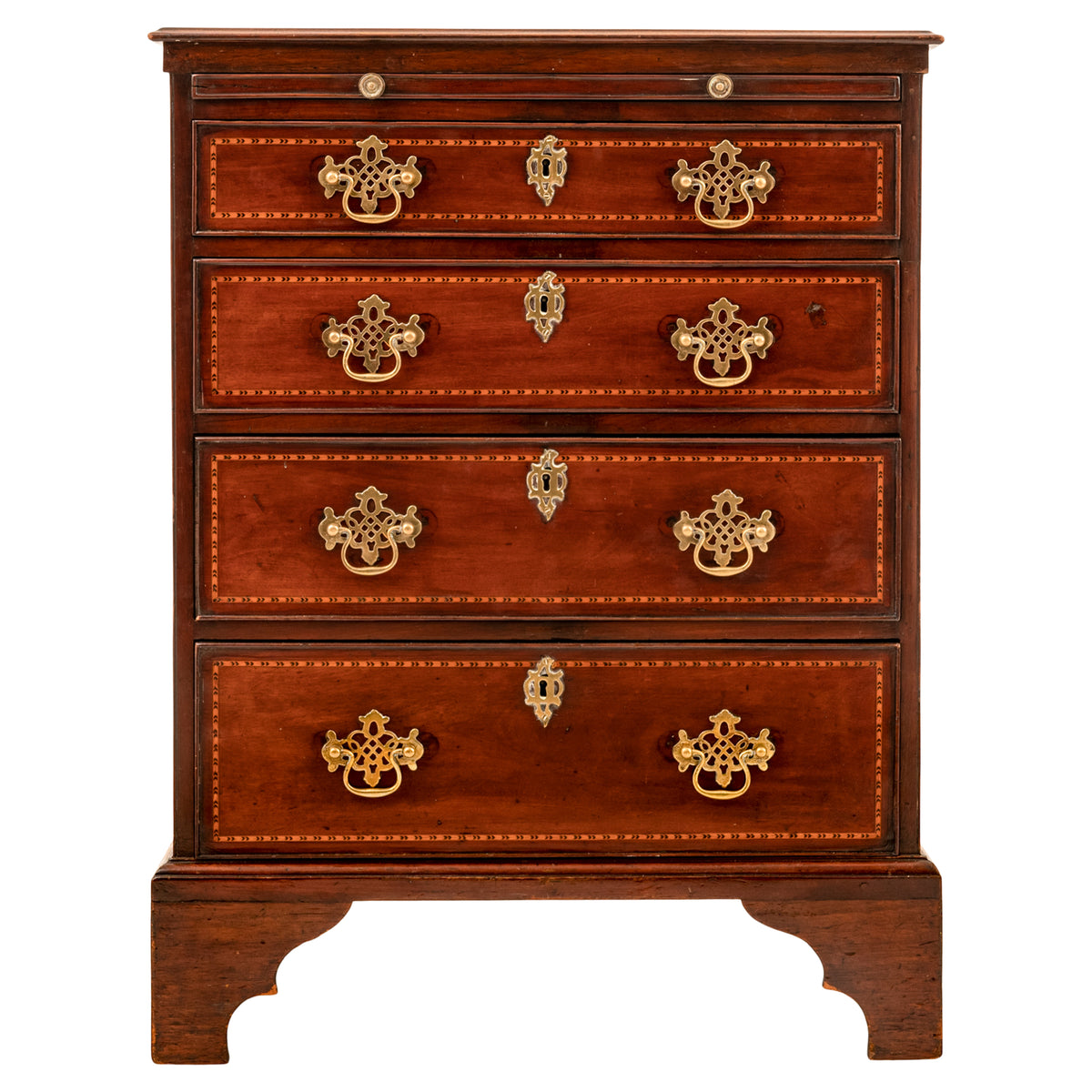 Antique Georgian Inlaid Mahogany Gentleman's Chest of Drawers Dresser, Circa 1750