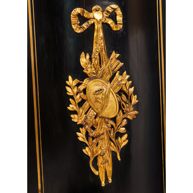 Antique French Napoleon III Gilt Bronze Medallion & Marble Ebonized Cabinet, 1860