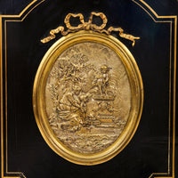 Antique French Napoleon III Gilt Bronze Medallion & Marble Ebonized Cabinet, 1860