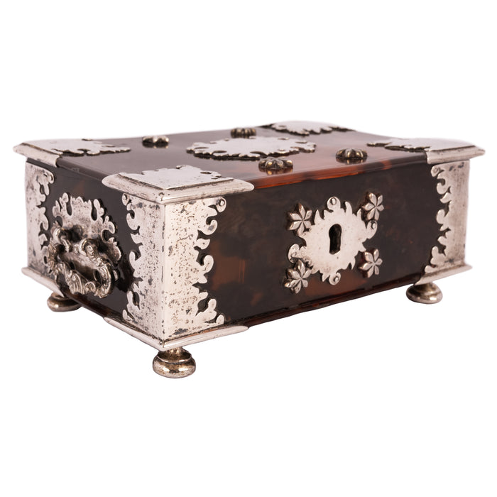 Antique Dutch Colonial VOC Batavian Tortoise shell Silver Sirih Casket, Circa 1750