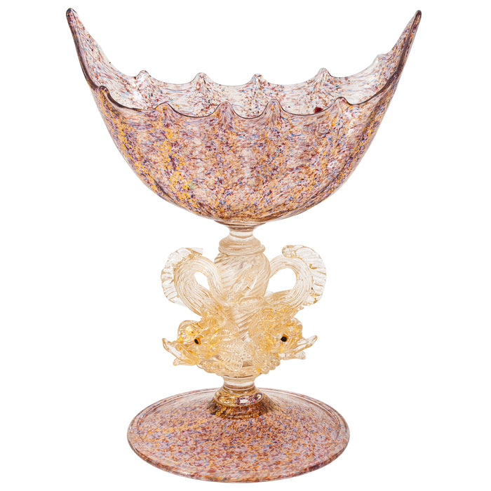 Antique Venetian Murano Hand Blown Glass Gold Centerpiece Coupe Salviati, 1910