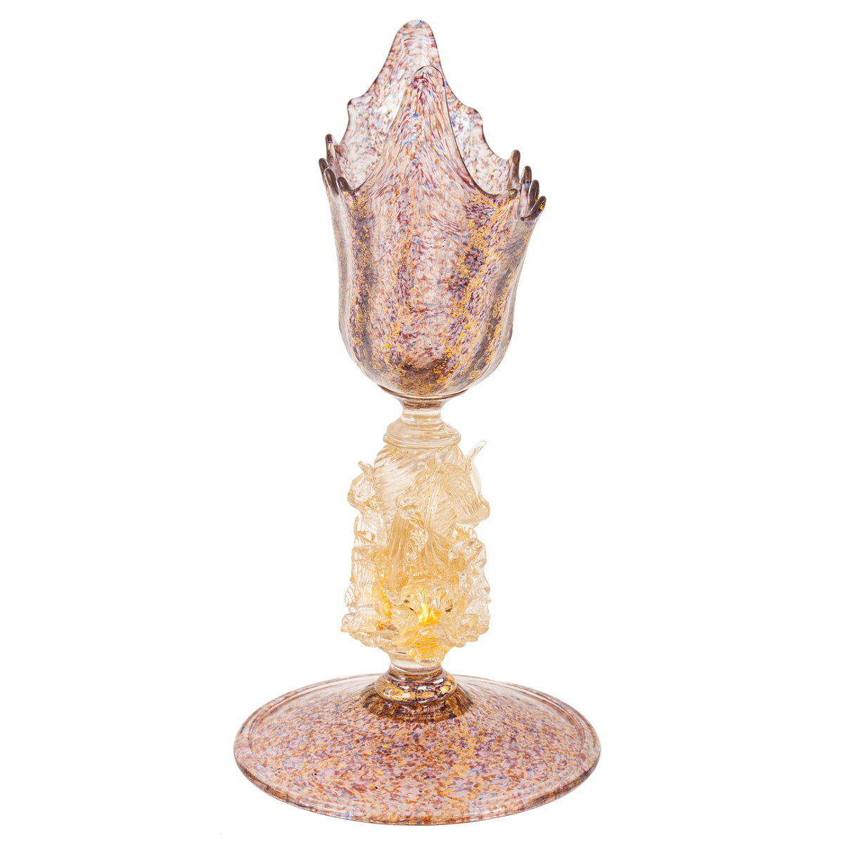 Antique Venetian Murano Hand Blown Glass Gold Centerpiece Coupe Salviati, 1910