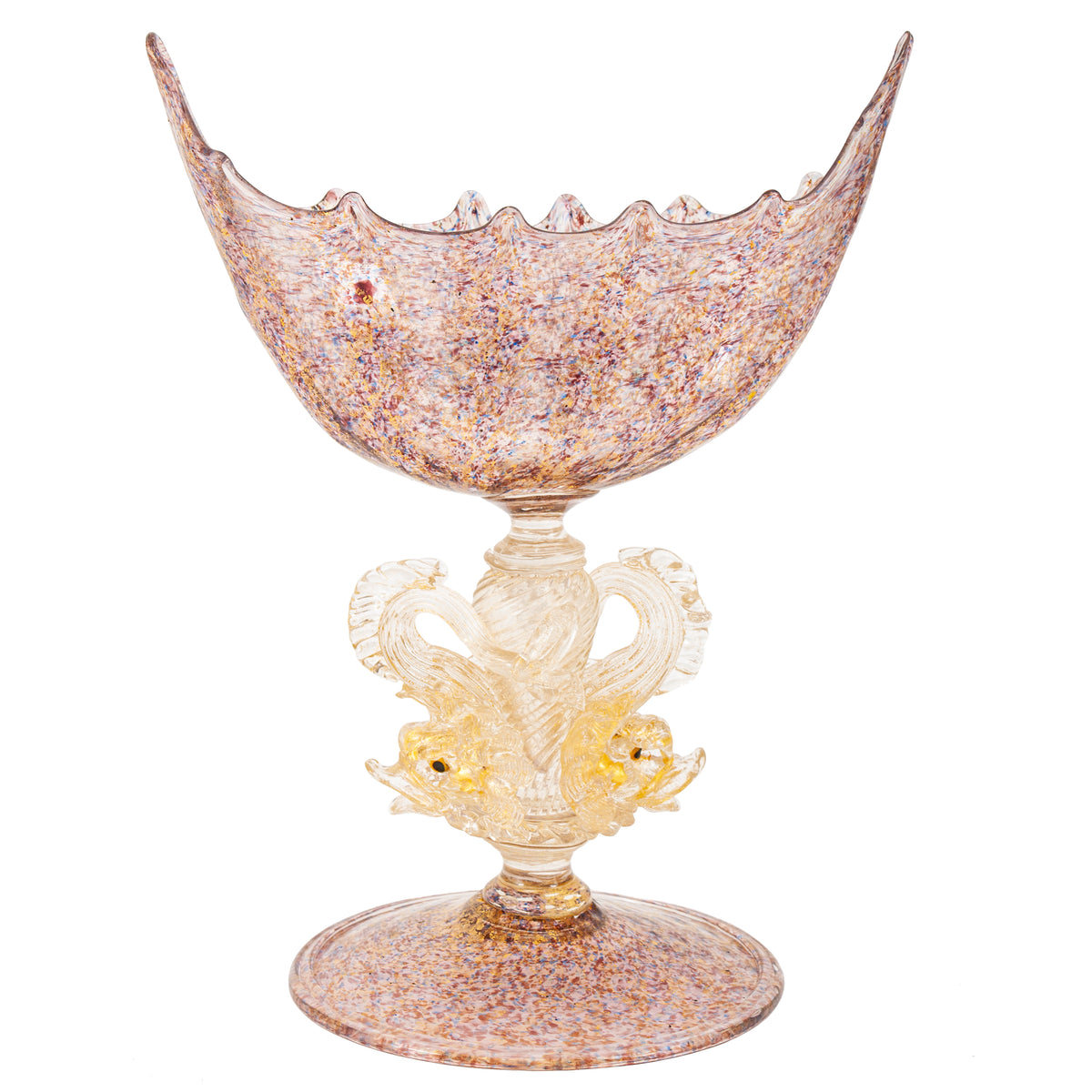 Antique Venetian Murano Hand Blown Glass Gold Centerpiece Coupe Salviati, 1910