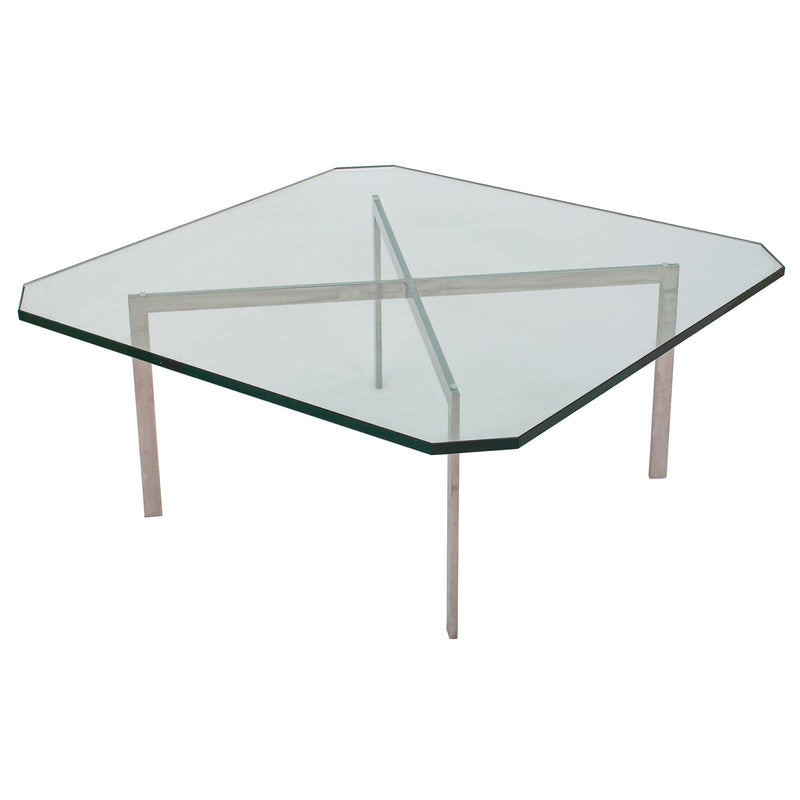 Early MCM Glass Stainless Steel Barcelona Table Mies Van Der Rohe Knoll, 1955