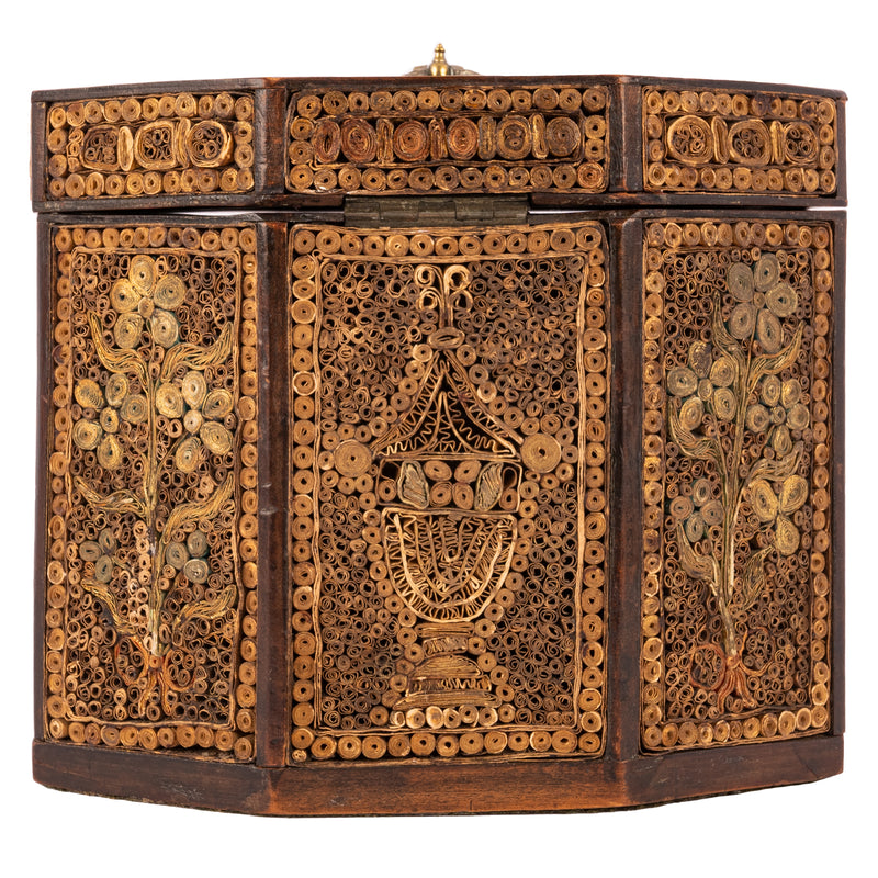 Antique 18th Century Georgian Mahoghany Paper Scroll Work Tea Caddy Box, Circa 1780
