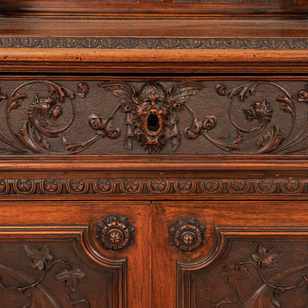 Antique Italian Renaissance Revival Walnut Carved 'Mermaid" Dresser Chest Circa 1870