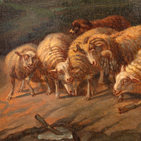 Antique Flemish Oil on Panel Francois Backvis Shepherd Sheep Flock Painting, Circa 1880