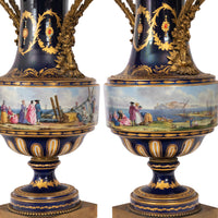 Pair 19th Century Monumental Antique Sevres French Porcelain Ormolu Urns, circa 1860