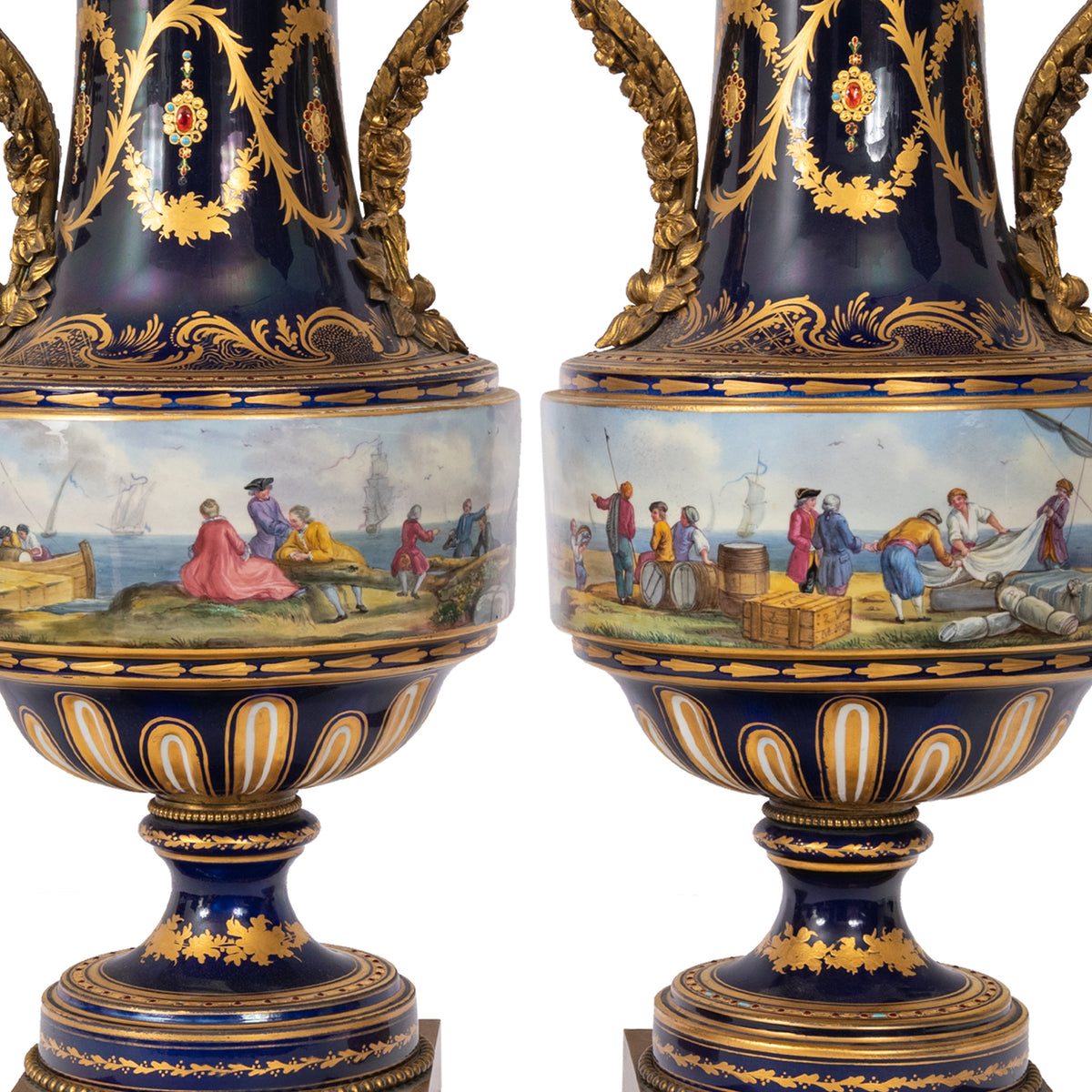 Pair 19th Century Monumental Antique Sevres French Porcelain Ormolu Urns, circa 1860