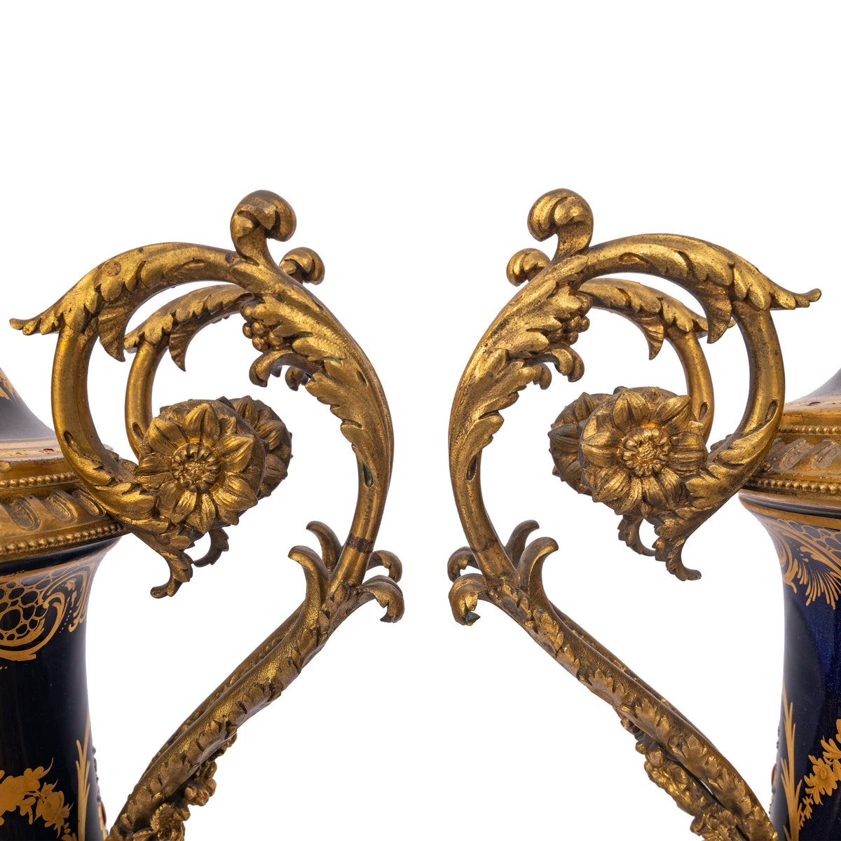 Pair 19th Century Monumental Antique Sevres French Porcelain Ormolu Urns, circa 1860