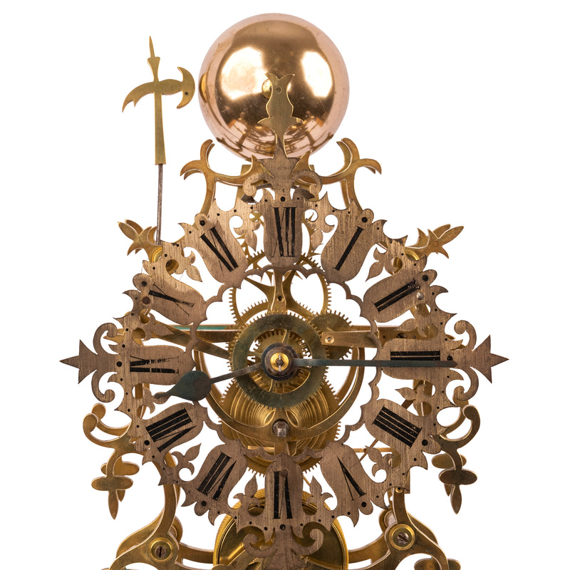 Antique 19th Century English 8 Day Fusee Brass & Glass Dome Skeleton Clock, Circa 1870