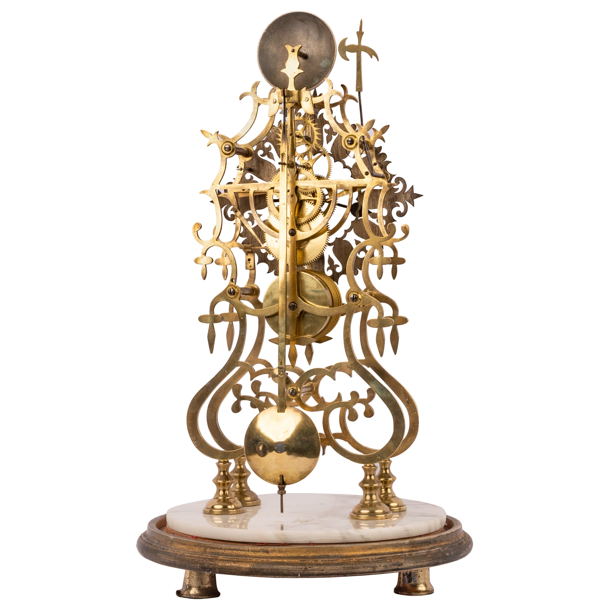 A large English Neo Gothic brass quarter chiming skeleton clock, circa  1850. - Gude & Meis