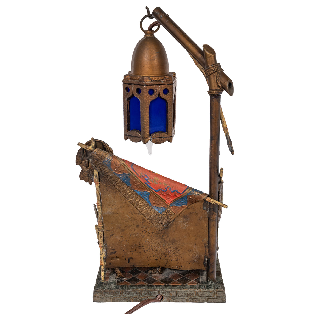 Antique Austrian Cold Painted Bronze Franz Bergmann Arab Carpet Seller Lamp, Circa 1920