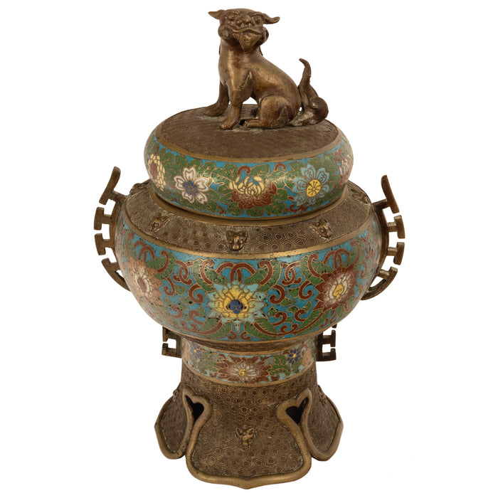 Antique Chinese Qing Dynasty Bronze Cloisonne Enamel Censer Insence Burner, 1900