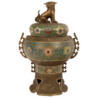 Antique Chinese Qing Dynasty Bronze Cloisonne Enamel Censer Insence Burner, 1900