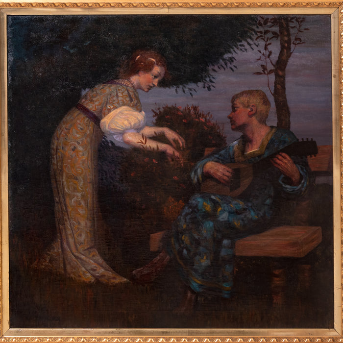 Large Antique German Oil Canvas Hermann Frobenius Pre-Raphaelite Painting 1900