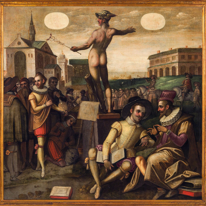 Italian Renaissance Allegorical Oil on Canvas Painting Jan Van Der Straet, 1580