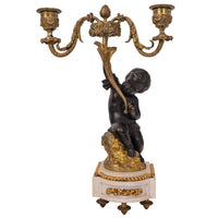 Pair Antique French Louis XVI Parcel-Gilt Bronze & Marble Putti Candelarbra, 1870