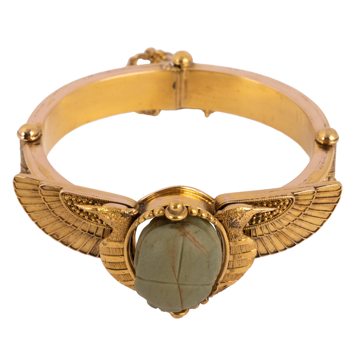 Antique 22 Karat Gold Egyptian Etruscan Revival Scarab Beetle Bracelet 1870