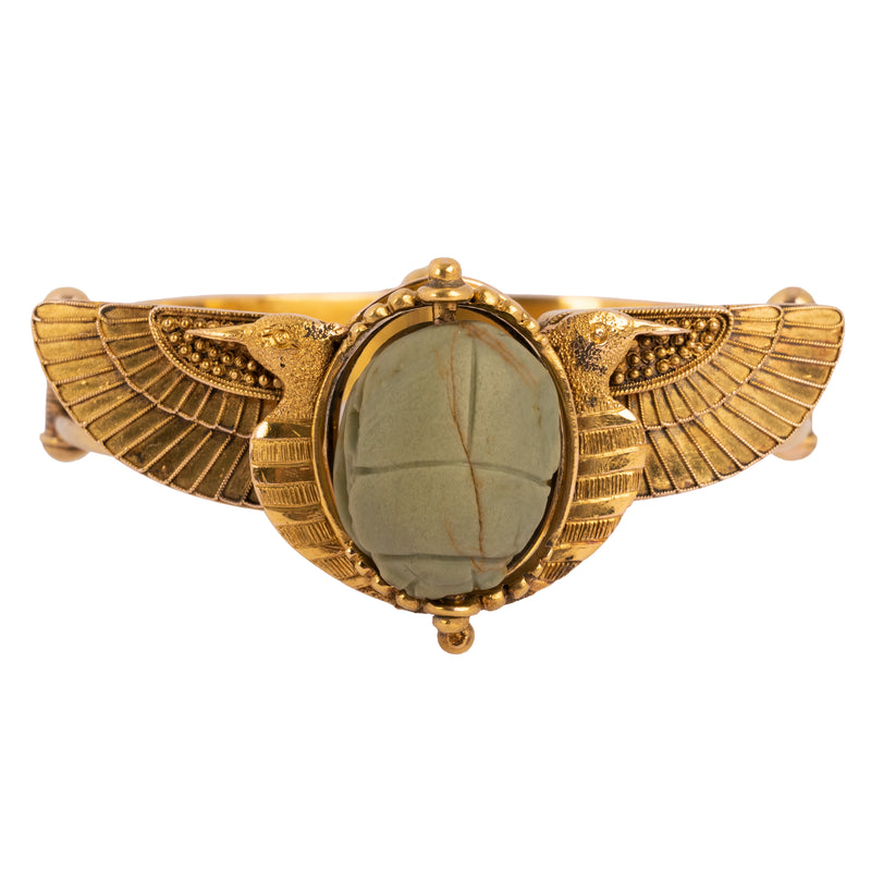 Antique 22 Karat Gold Egyptian Etruscan Revival Scarab Beetle Bracelet 1870