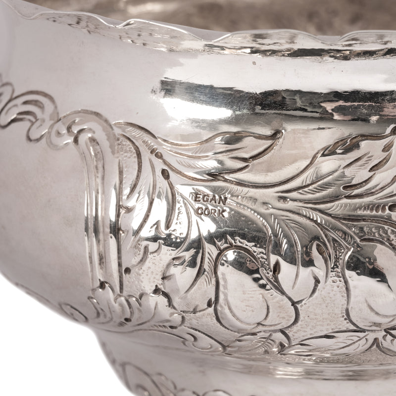 Irish Sterling Silver Repousse Engraved Bowl William Egan Cork Dublin, 1911