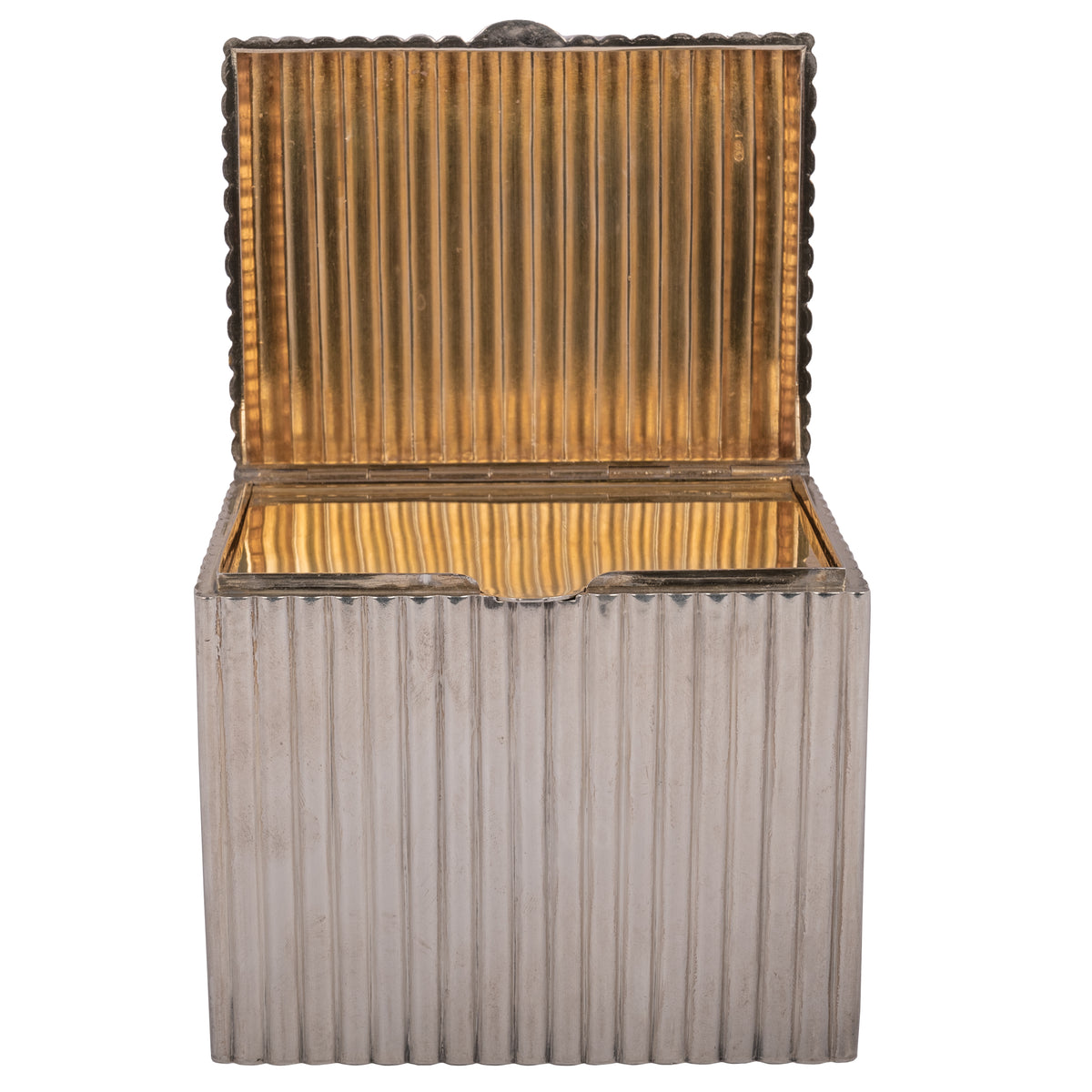 Antique Russian Imperial Silver Gilt Ribbed Cigar Box Humidor Moscow, 1886