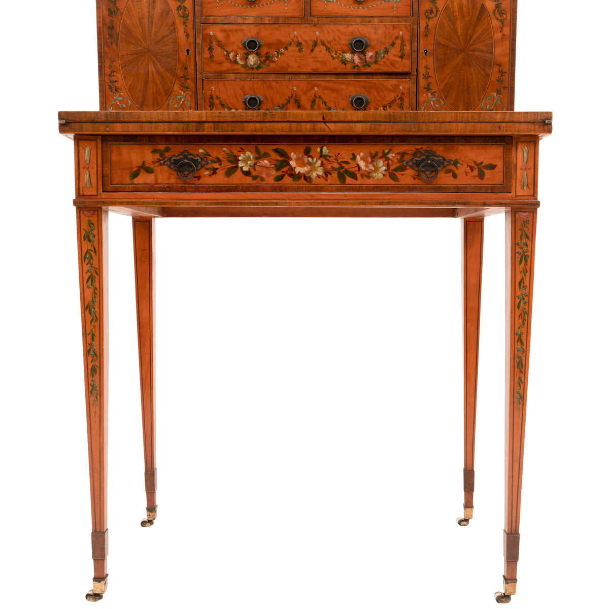 Antique George III Edwardian Adam Style Satinwood Painted Desk Bonheur du Jour, Circa 1890