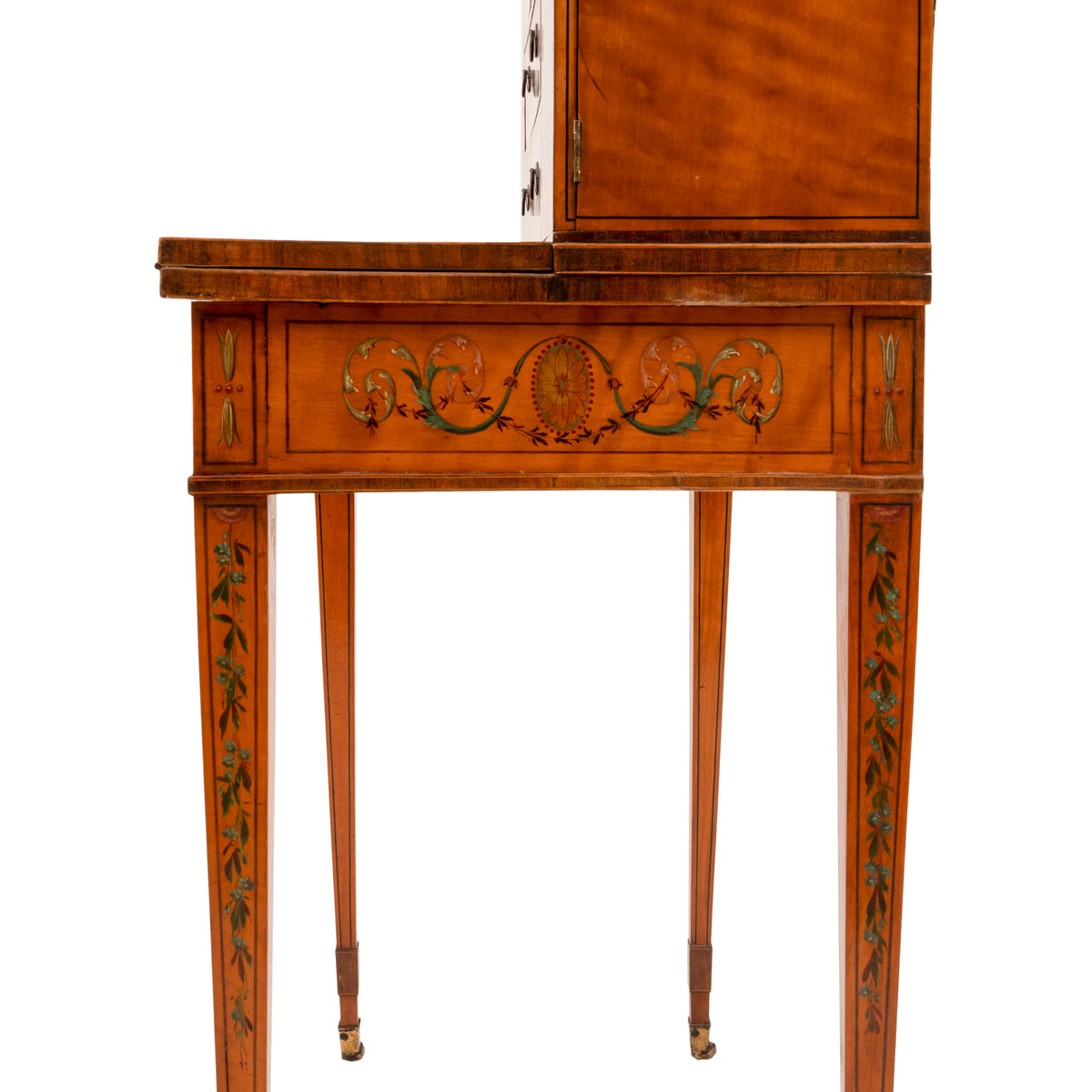 Antique George III Edwardian Adam Style Satinwood Painted Desk Bonheur du Jour, Circa 1890