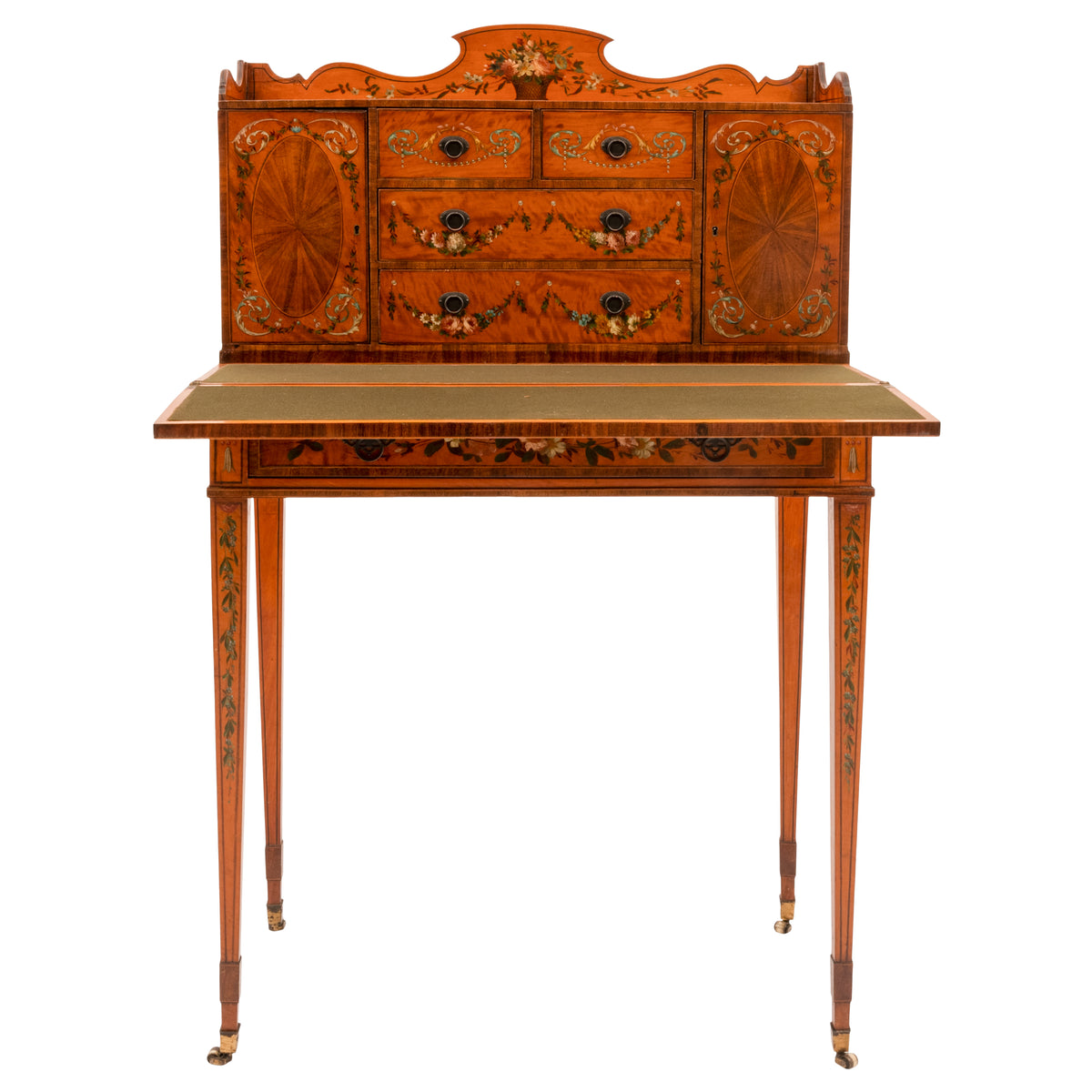 Antique George III Edwardian Adam Style Satinwood Painted Desk Bonheur du Jour, Circa 1890