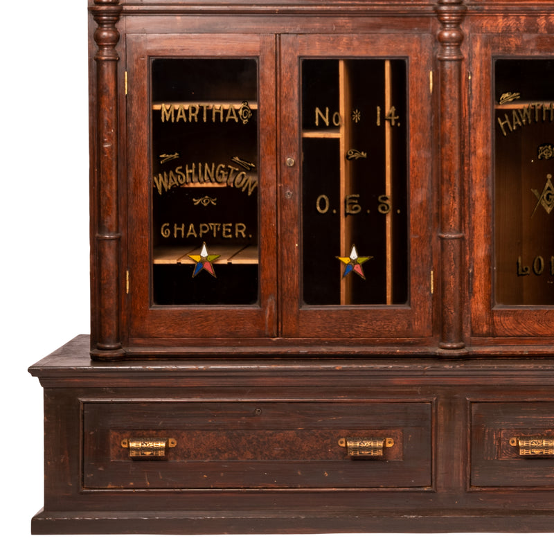 Antique Masonic Temple Display Filing Cabinet Bookcase Washington Lodge, Circa 1880