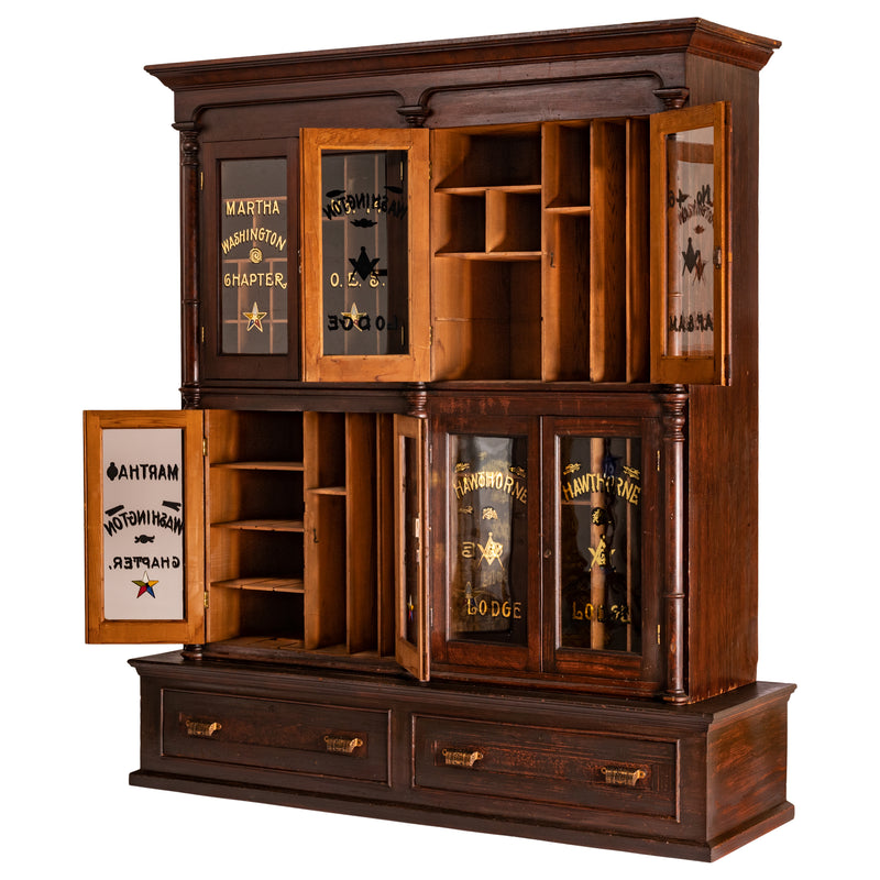 Antique Masonic Temple Display Filing Cabinet Bookcase Washington Lodge, Circa 1880