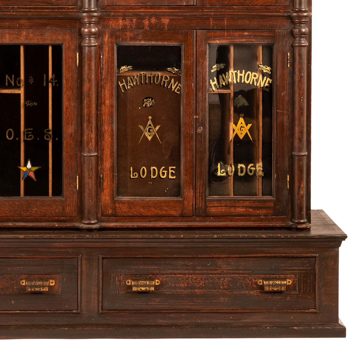 Antique Masonic Temple Display Filing Cabinet Bookcase Washington Lodge, Circa 1880
