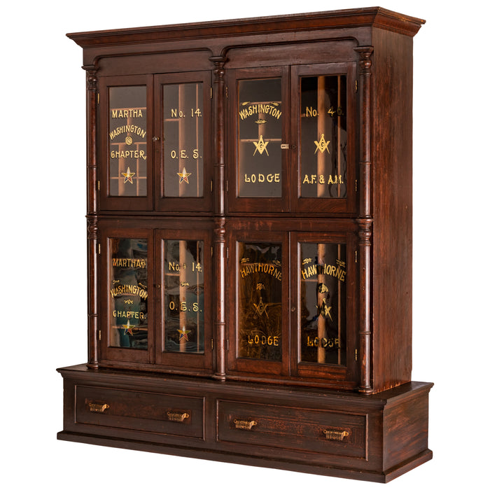 Antique Masonic Temple Display Filing Cabinet Bookcase Washington Lodge, Circa 1880