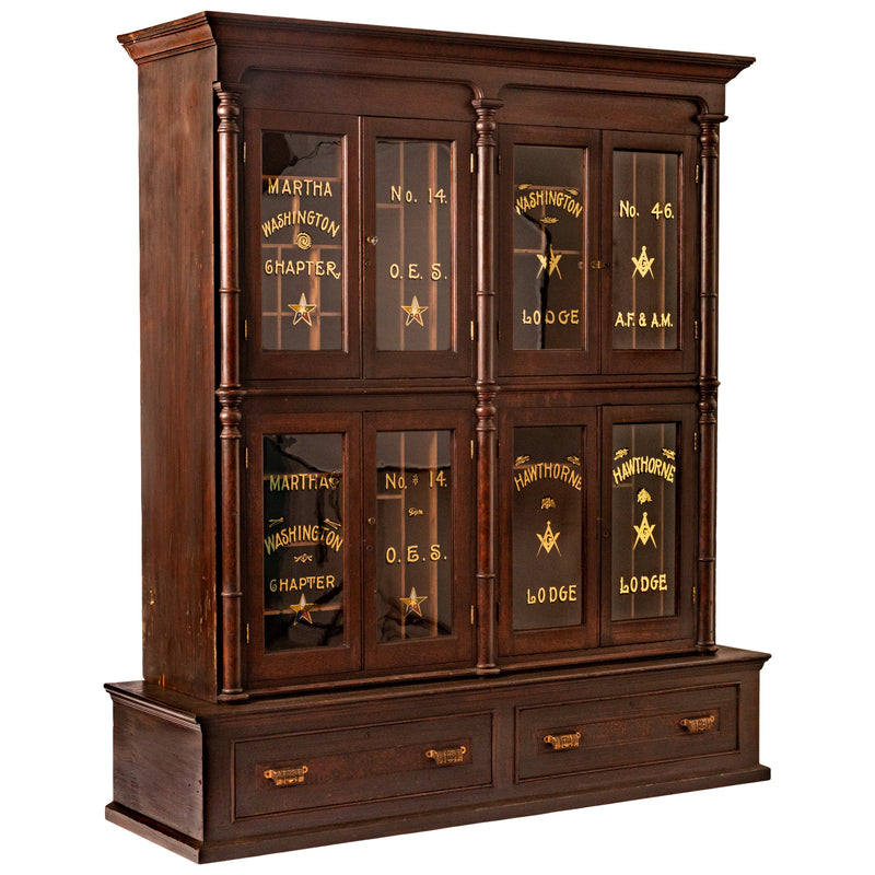 Antique Masonic Temple Display Filing Cabinet Bookcase Washington Lodge, Circa 1880