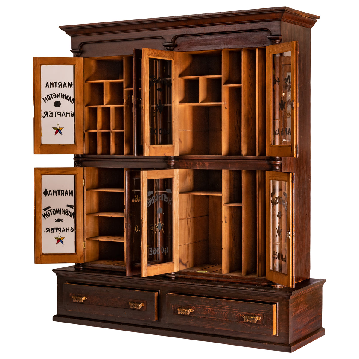 Antique Masonic Temple Display Filing Cabinet Bookcase Washington Lodge, Circa 1880