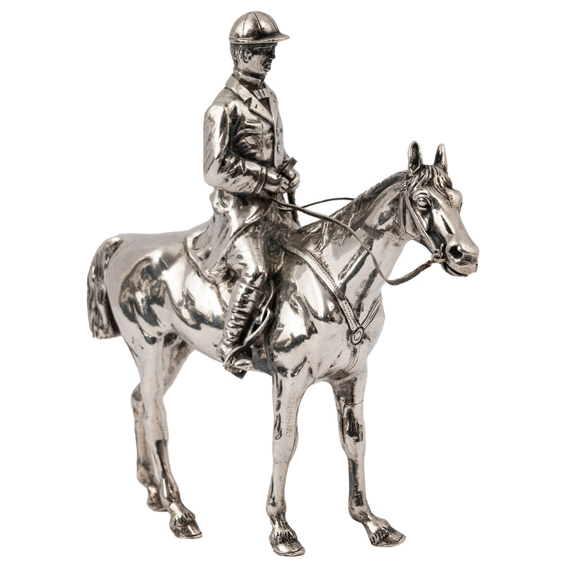 Antique Sterling Silver Equestrian Horse & Rider Dressage Statue Sculpture, Circa 1920