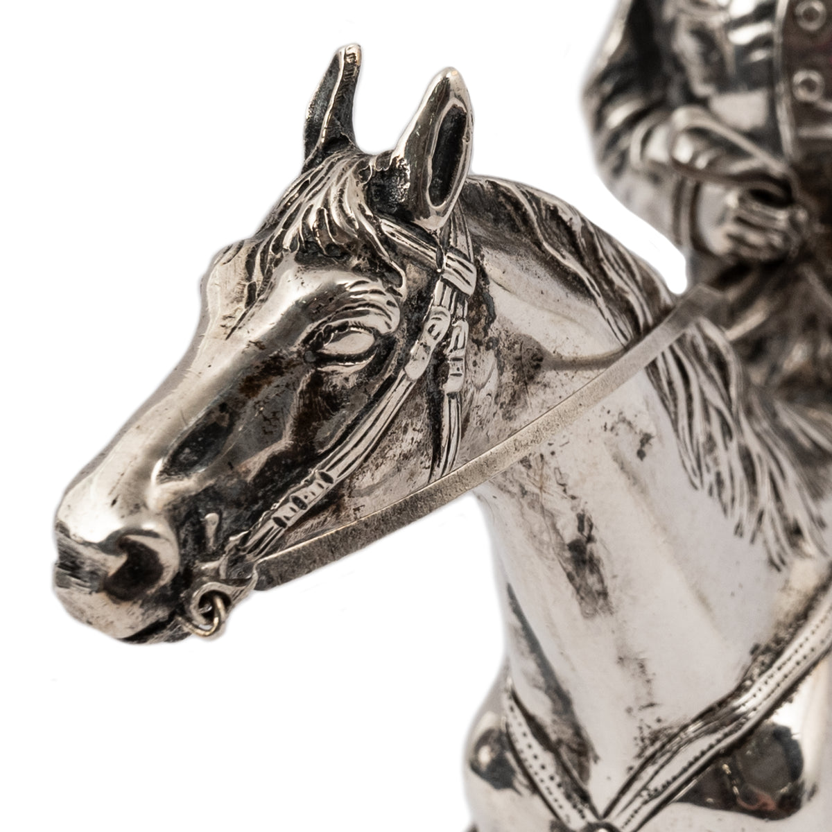 Antique Sterling Silver Equestrian Horse & Rider Dressage Statue Sculpture, Circa 1920