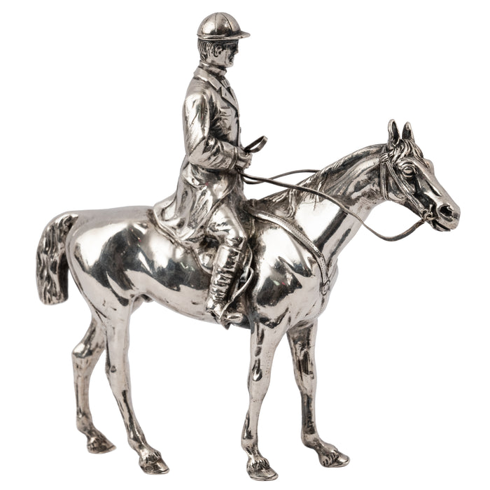 Antique Sterling Silver Equestrian Horse & Rider Dressage Statue Sculpture, Circa 1920