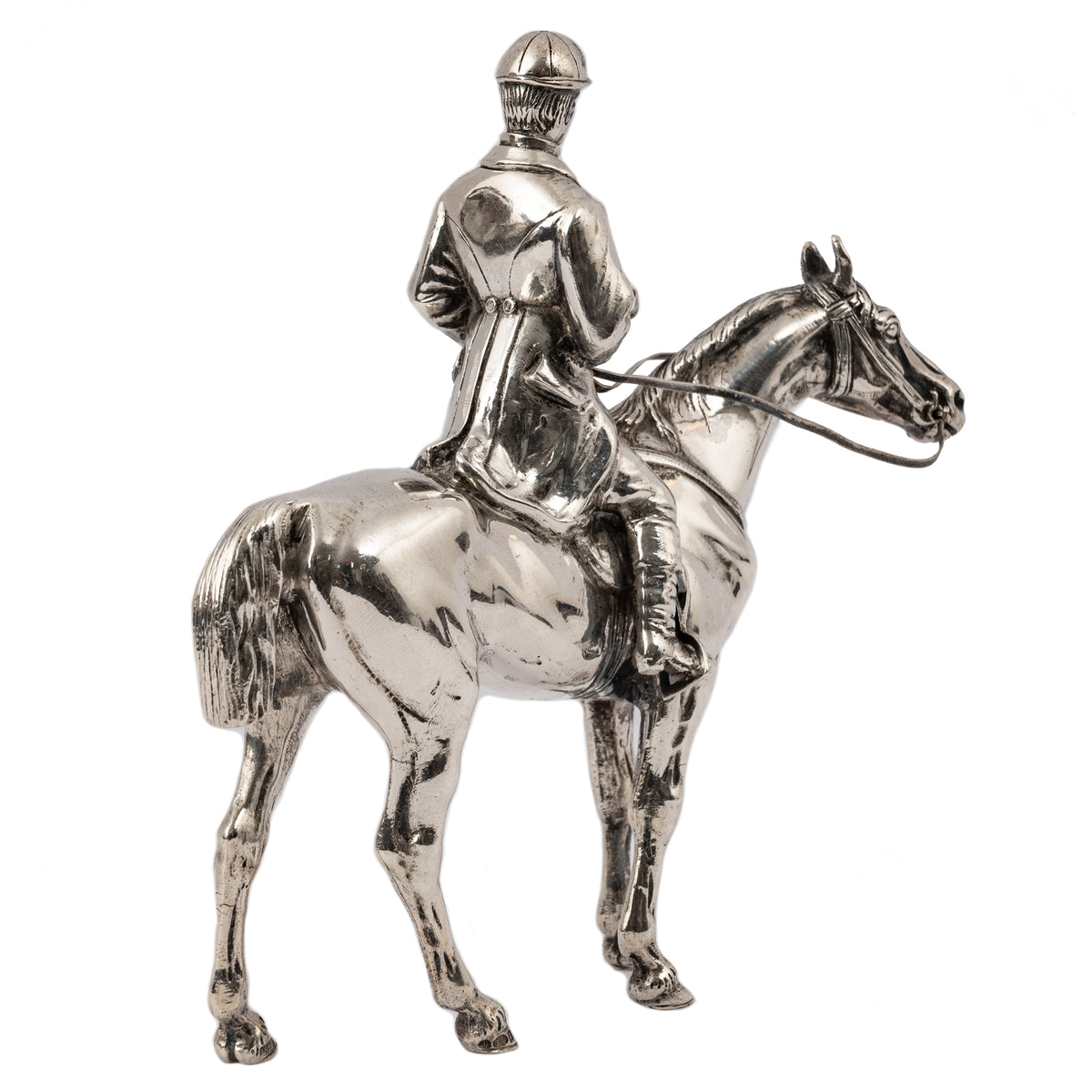 Antique Sterling Silver Equestrian Horse & Rider Dressage Statue Sculpture, Circa 1920