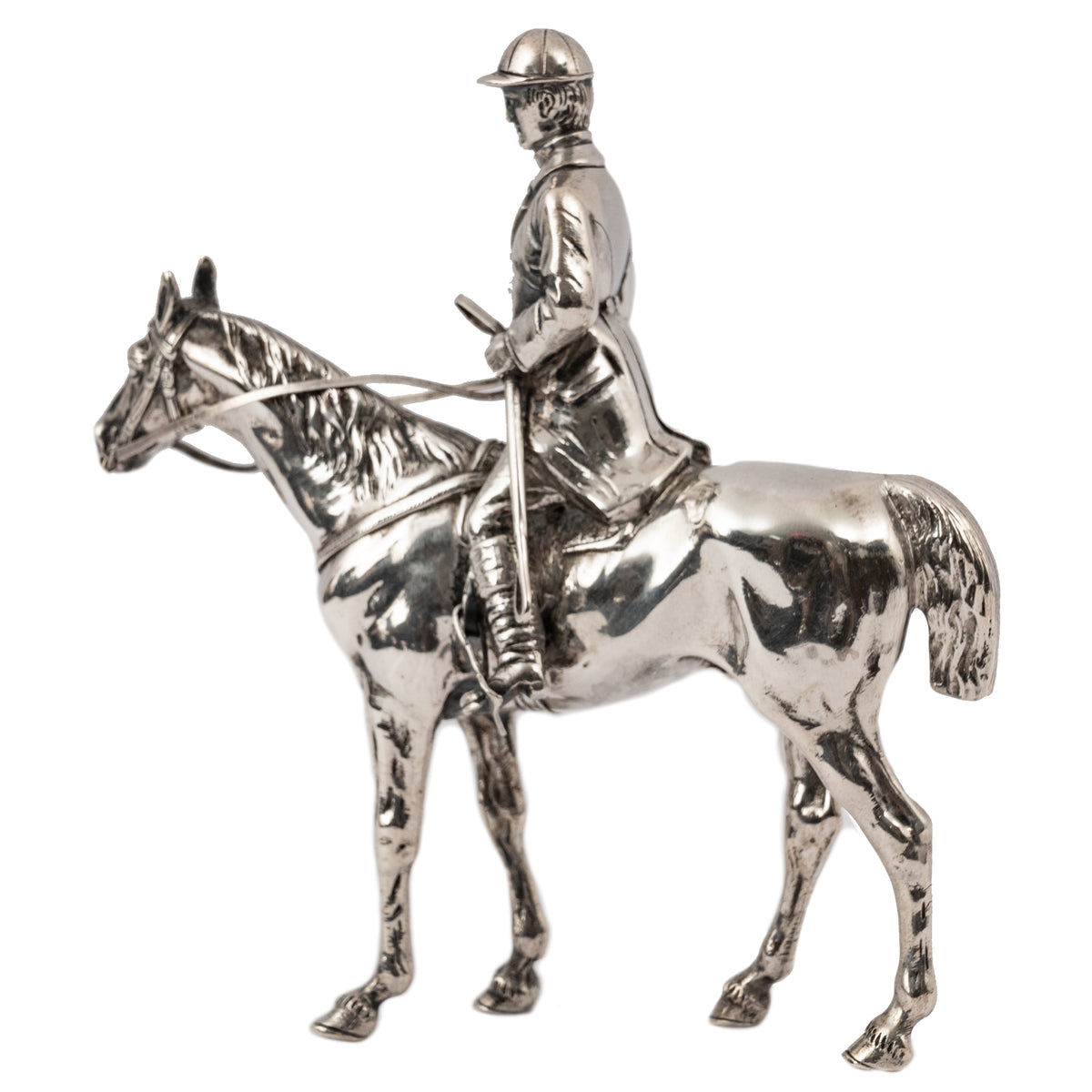 Antique Sterling Silver Equestrian Horse & Rider Dressage Statue Sculpture, Circa 1920