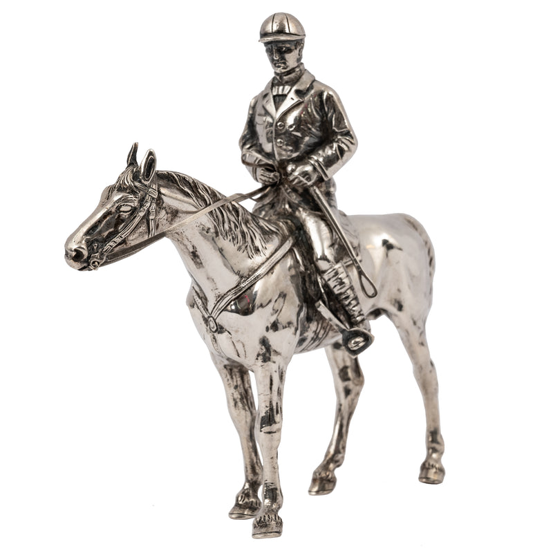 Antique Sterling Silver Equestrian Horse & Rider Dressage Statue Sculpture, Circa 1920