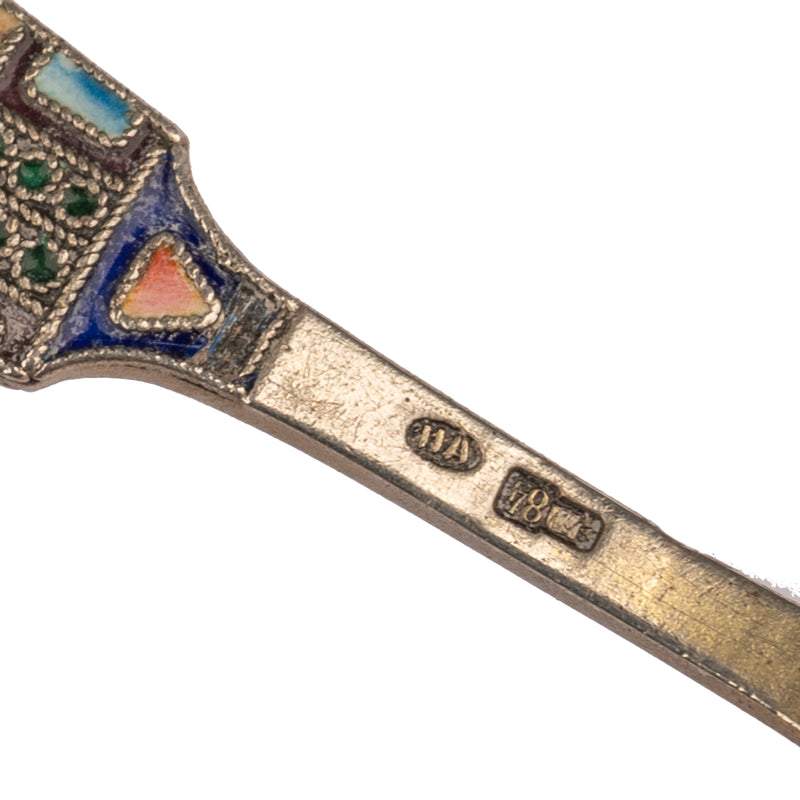 Antique Imperial Russian Silver Gilt Cloisonné Shovel Caddy Spoon Moscow, 1908
