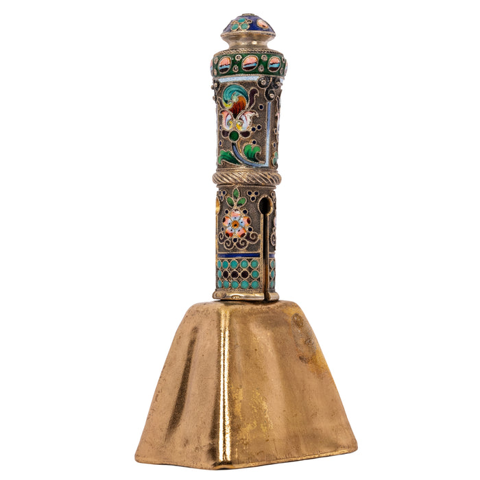 Antique Russian Imperial Silver Gilt Cloisonné Table Dinner Bell Moscow, Circa 1908
