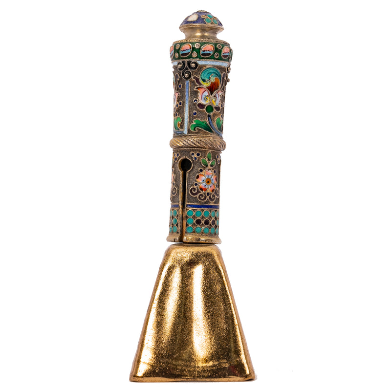 Antique Russian Imperial Silver Gilt Cloisonné Table Dinner Bell Moscow, Circa 1908